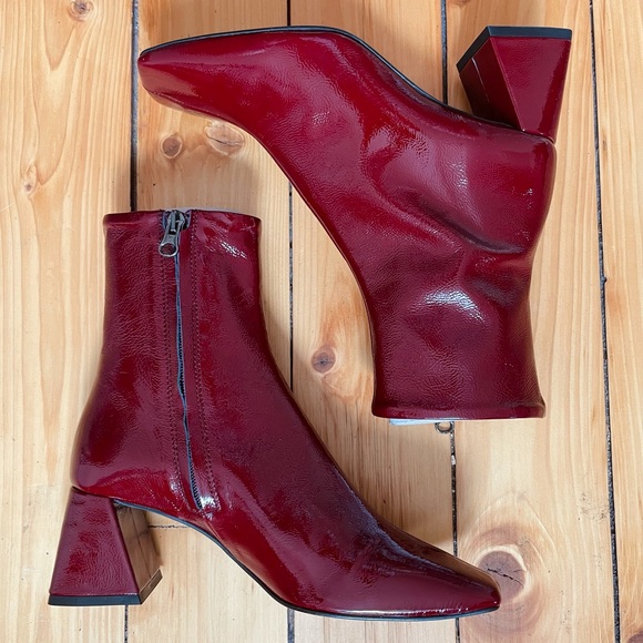 L’Intervalle Red Leather Ankle Boots US Size 6 - Picture 3 of 4